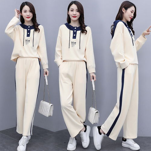 芷墨服饰2022春秋装时尚针织上衣阔腿裤两件套装女